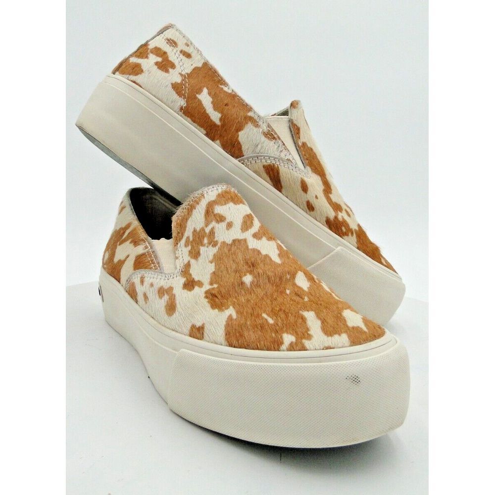 SeaVees Baja Women Sz 6.5 Platform Mulholland Cowhide Sneakers Tan Ivory Slip On - Picture 6 of 9